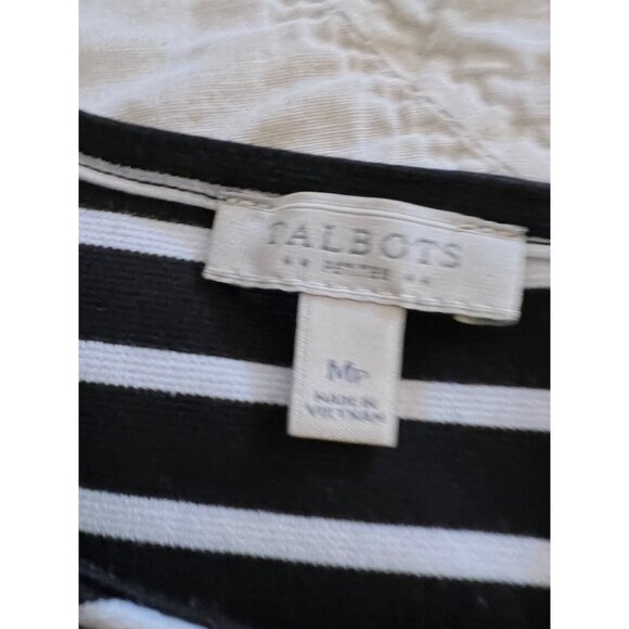 Talbots Stripe Sleeveless Skater Dress Fit Flare Black White Knit  Med Petite MP - Picture 5 of 9